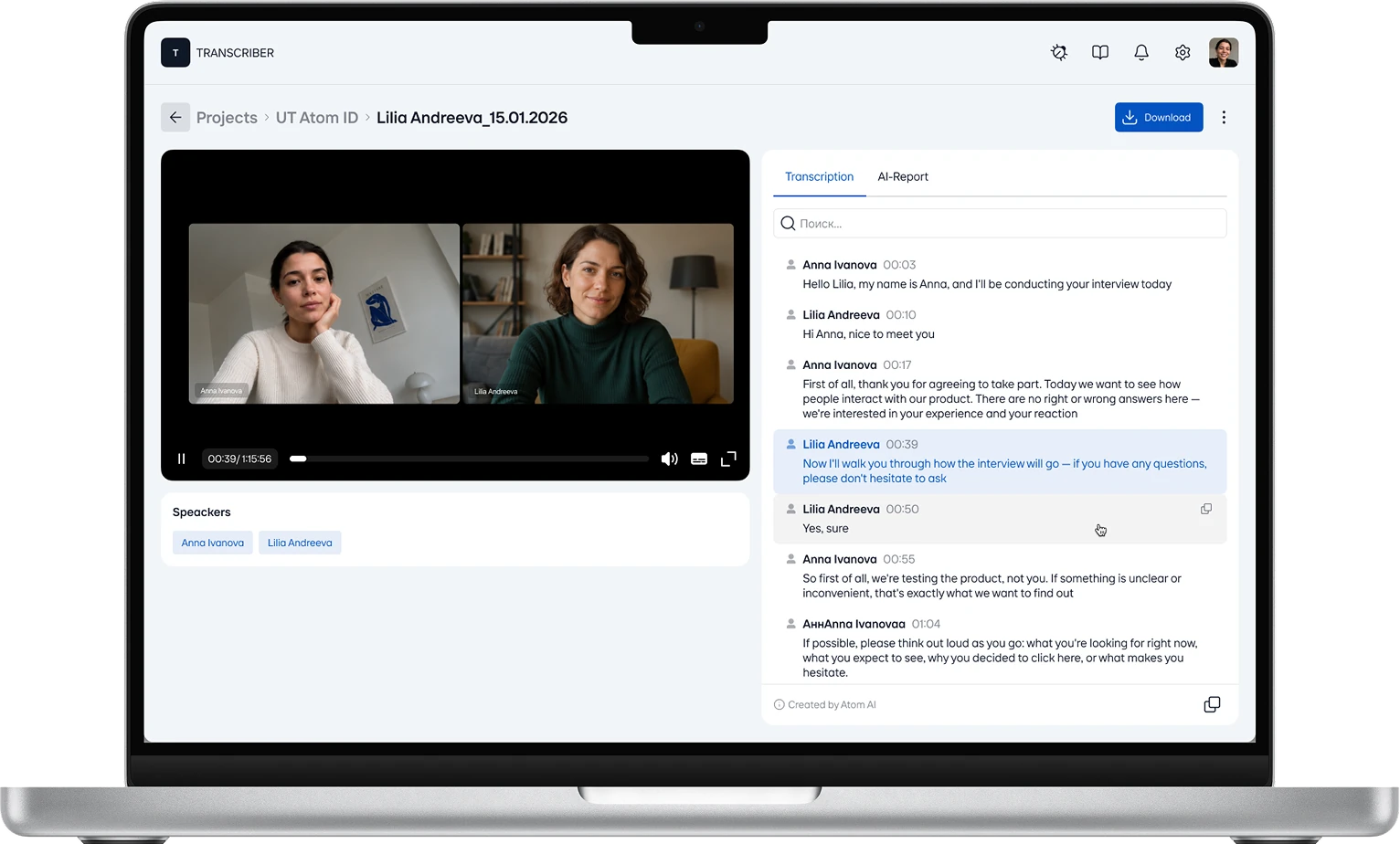 Интерфейс Atom Transcriber на ноутбуке